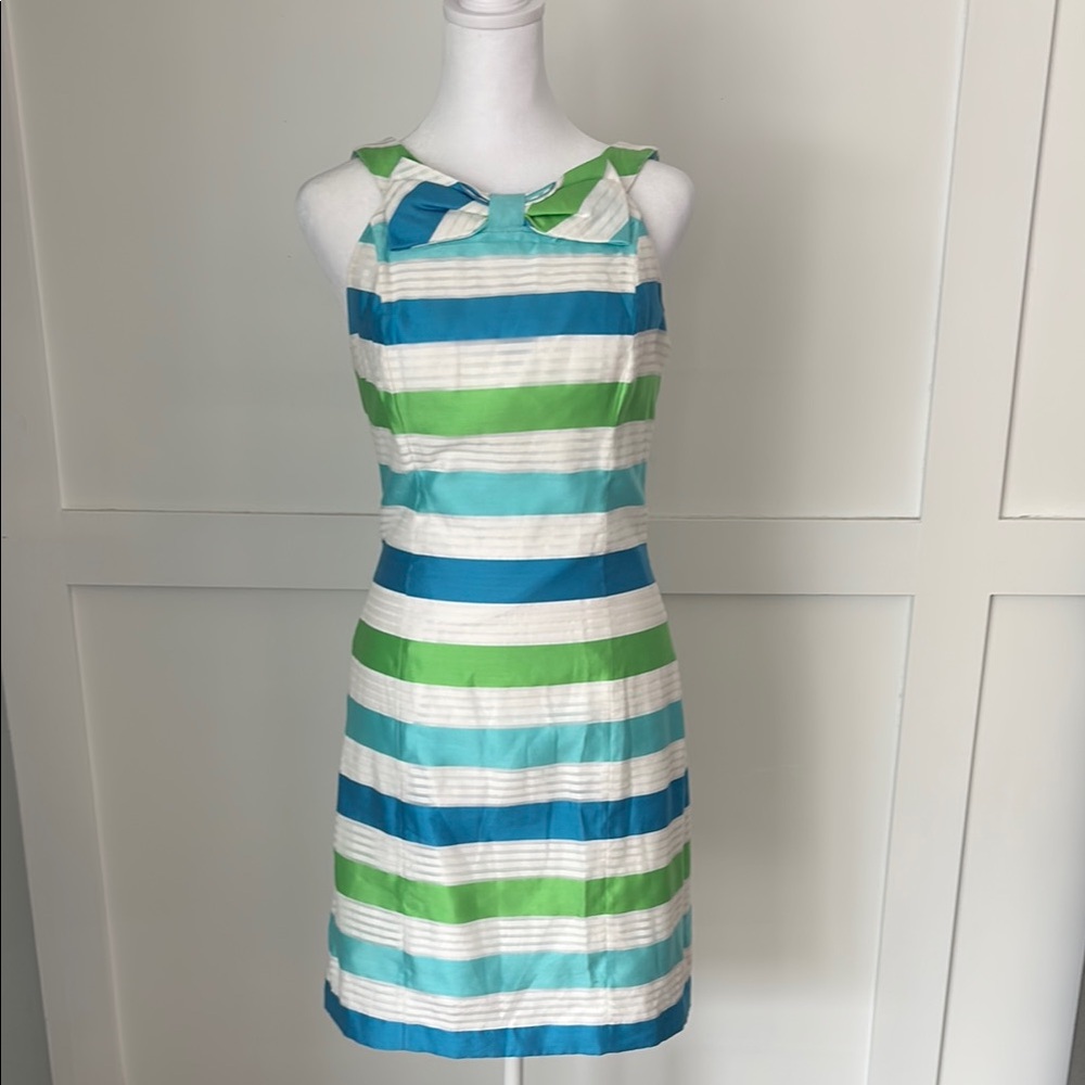 Lilly Pulitzer blue, green and white striped dress size 4. Excellent condition